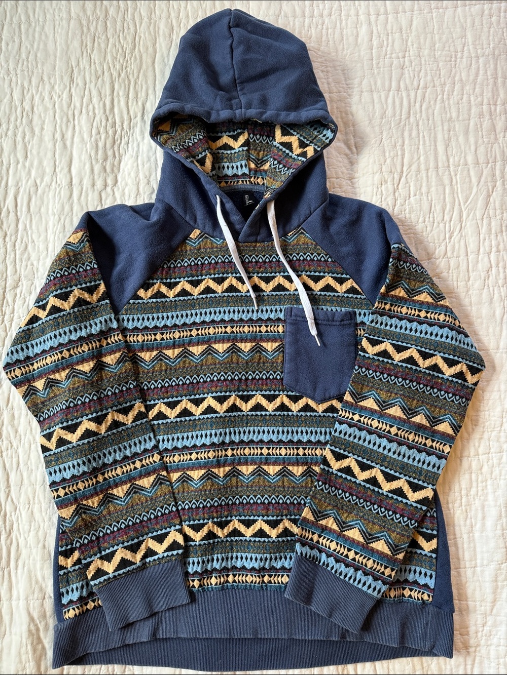 Men's Navy Patterned Pullover Hoodie - Hooded Sweatshirt